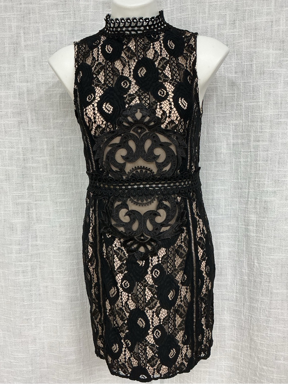 Rue21 Black Lace Overlay Mini Dress with Nude Lining
